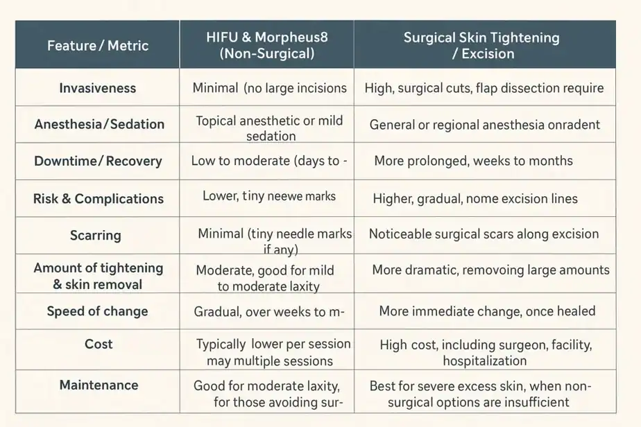 Table showing benefits of Lipo Freeze 2 U Burton upon Trent treatments for skin tightening following weight loss injections.